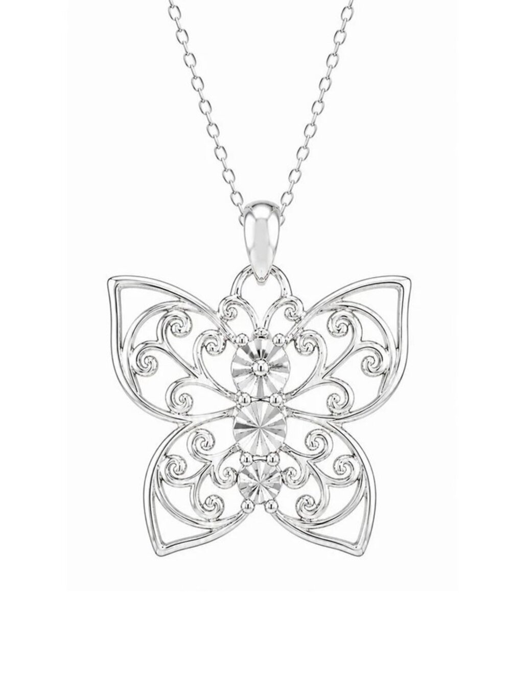 Genuine Diamond Butterfly Pendant Necklace .925 Sterling Silver